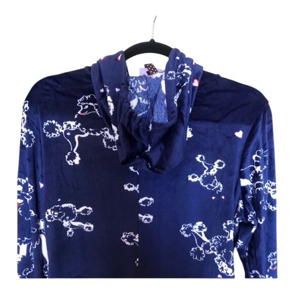 Hale Bob Pajamas NWT White Poodles Navy Pink Trim Wrist Ankles Hoodie Onesie Med - Picture 8 of 13